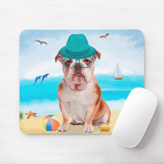 English Bulldog on Beach Mousepad (Mit Mouse)