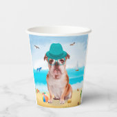 English Bulldog on Beach Pappbecher (Rückseite)