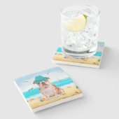 English Bulldog on Beach Steinuntersetzer (Seitenansicht)