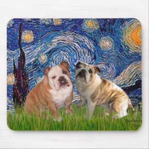 English Bulldog Pair 2 - Starry Night Mousepad