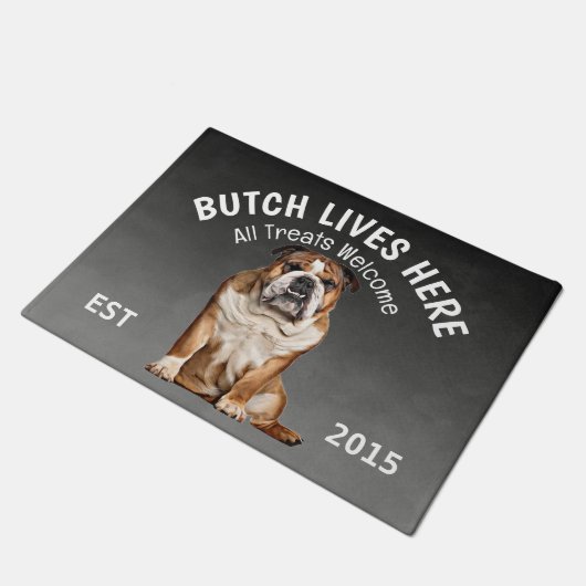 English Bulldog Personalisiert Dog Lover Doormat Fußmatte (Schrägansicht)