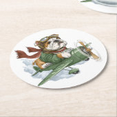 English Bulldog Pilot Airplane Runder Pappuntersetzer (Angewinkelt)