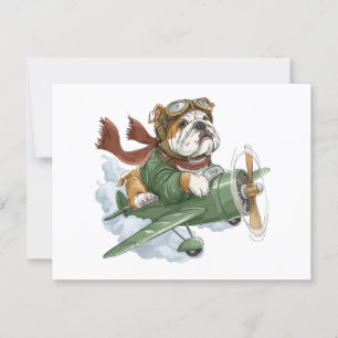 English Bulldog Pilot Flugzeug Postkarte
