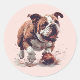 English Bulldog Playing Football Runder Aufkleber