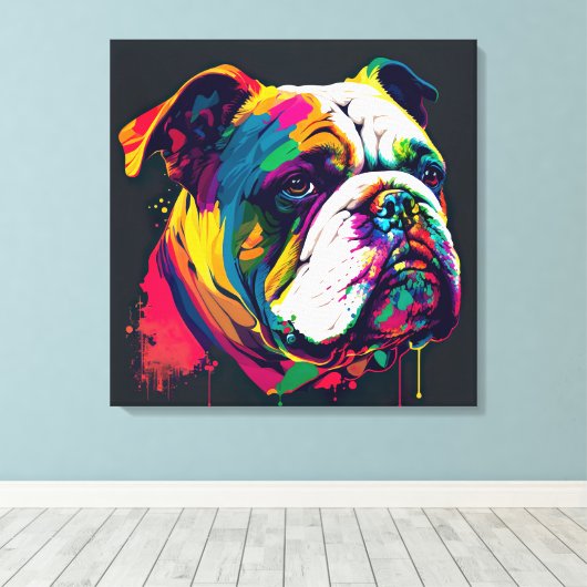 English Bulldog Pop Art Canvas Print Leinwanddruck (Insitu (Holzboden))