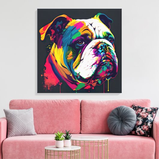 English Bulldog Pop Art Canvas Print Leinwanddruck (Insitu (Wohnzimmer))