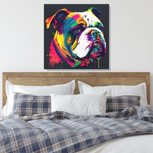 English Bulldog Pop Art Canvas Print Leinwanddruck (Insitu (Schlafzimmer))