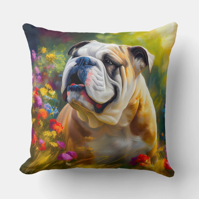 English Bulldog Portrait Impressionist Style Kissen (Vorderseite)
