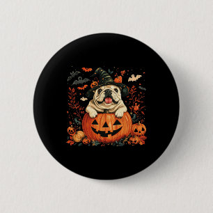 English Bulldog Pumpkin Halloween Erntedank Men Button