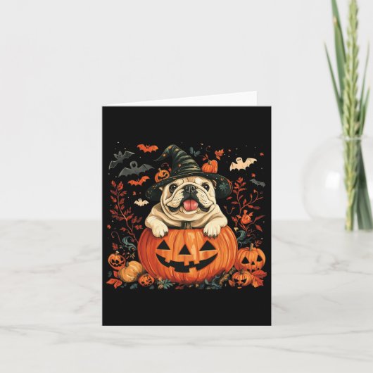 English Bulldog Pumpkin Halloween Erntedank Men Karte (Vorderseite)