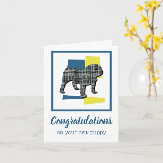 English Bulldog Puppy Dog Glückwunschkarte Karte (Gelbe Blume)