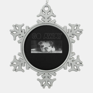 English Bulldog Puppy Social Distance geht weg Schneeflocken Zinn-Ornament
