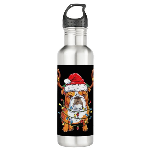 English Bulldog Reindeer Funny Christmas Essential Edelstahlflasche (Vorderseite)