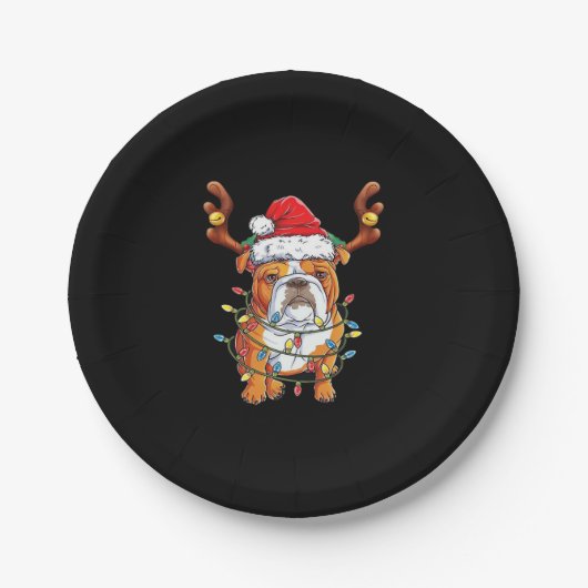 English Bulldog Reindeer Funny Christmas Essential Pappteller (Vorderseite)