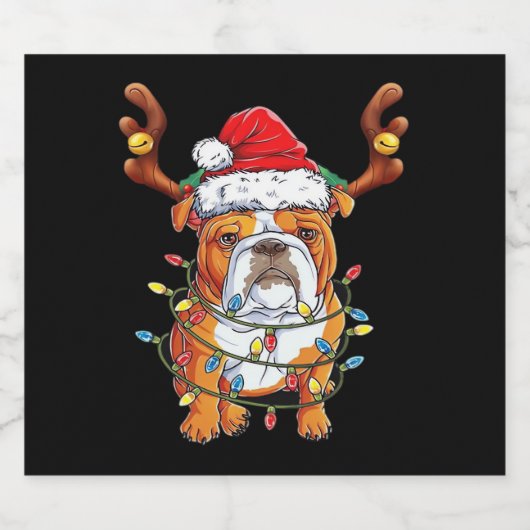 English Bulldog Reindeer Funny Christmas Essential Schaumweinetikett (Einzelnes Label)