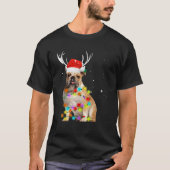 English Bulldog Reindeer Santa Hat Christmas Light T-Shirt (Vorderseite)