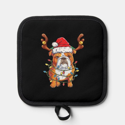 English Bulldog Rentier Lustiges Weihnachten Essen Topflappen (Vorderseite)