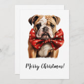 English Bulldog Ribbon Weihnachtsfest Card Feiertagskarte (Vorne/Hinten)