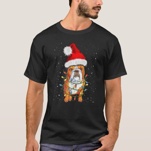 English Bulldog Santa Christmas Tree Lights Xmas   T-Shirt (Vorderseite)