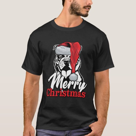 English Bulldog Santa Hat Merry Christmas T-Shirt (Vorderseite)