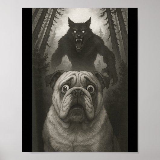 English Bulldog Selfie With Werewolf Funny  Poster (Vorne)