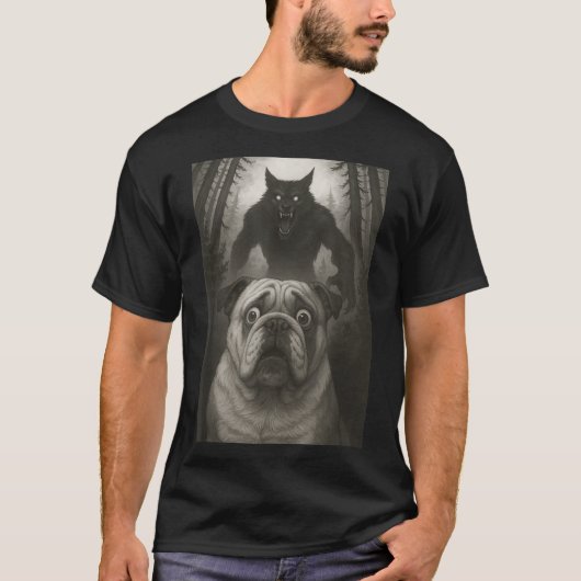 English Bulldog Selfie With Werewolf Funny T-Shirt (Vorderseite)