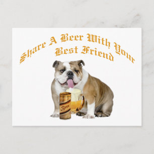 English Bulldog Shares Beer Postkarte