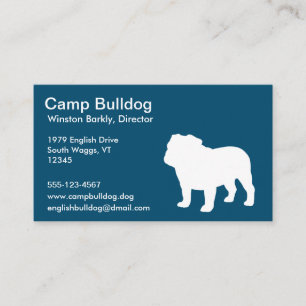 English Bulldog Silhouette Blue und White Visitenkarte