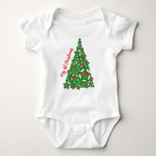 English Bulldog Silhouette Christmas Tree Red Baby Strampler
