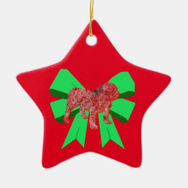 English Bulldog Silhouette Dog Green Bow Weihnacht Keramik Ornament