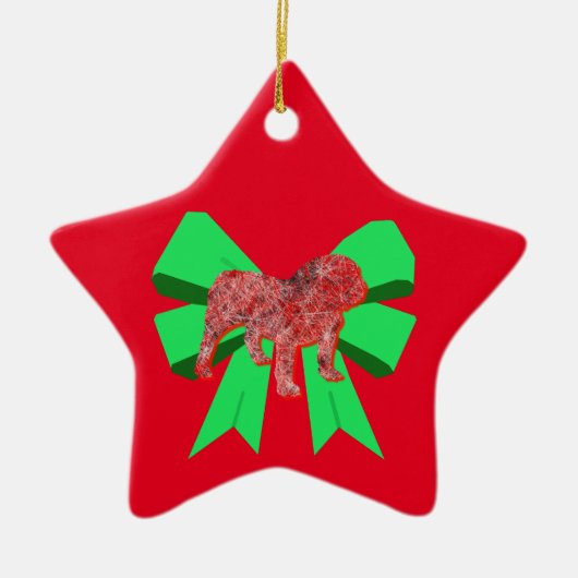 English Bulldog Silhouette Dog Green Bow Weihnacht Keramik Ornament (Vorne)