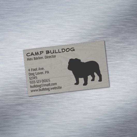 English Bulldog Silhouette Imitate Wood Grain Magnetische Visitenkarte (Beispiel)