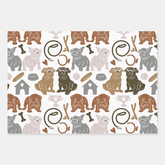 English Bulldog Silhouette in drei Farben Geschenkpapier Set (Vorderseite 2)