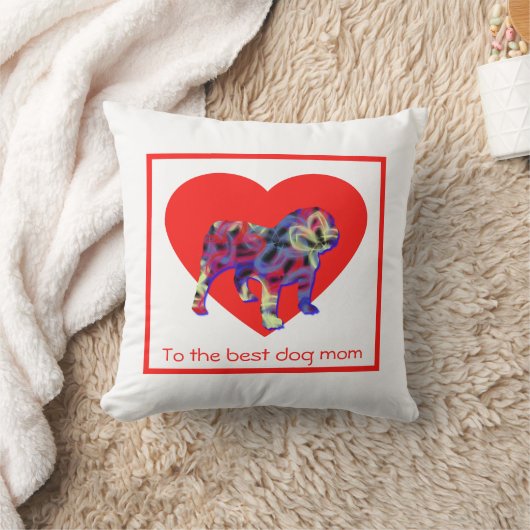 English Bulldog Silhouette Red Heart Mother Day Kissen (Decke)