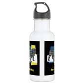 English Bulldog Silhouette Yellow & Blue Grid Edelstahlflasche (Rückseite)