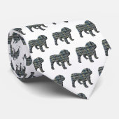 English Bulldog Silhouette Yellow & Blue White Kra Krawatte (Gerollt)