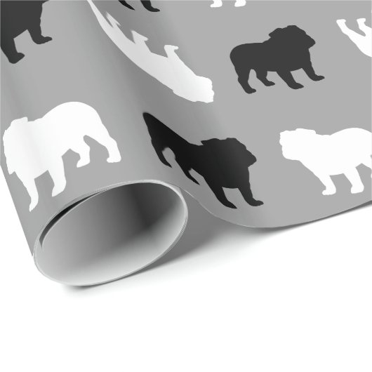 English Bulldog Silhouetten Muster Jedem Anlass Geschenkpapier (Rolleneckpunkt)