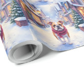 English Bulldog Snowy Christmas Village Holiday Geschenkpapier (Rolleneckpunkt)