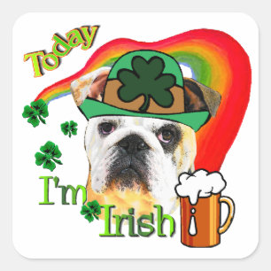 English Bulldog St Patricks Day Quadratischer Aufkleber