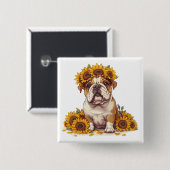 English Bulldog Sunflower Crown Button (Vorne & Hinten)