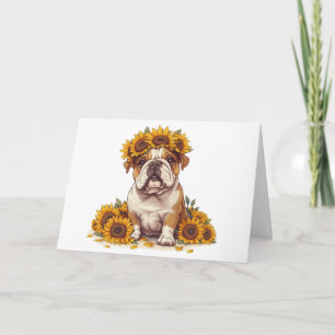 English Bulldog Sunflower Crown Karte