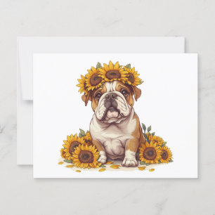 English Bulldog Sunflower Crown Postkarte