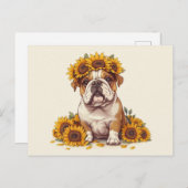 English Bulldog Sunflower Crown Postkarte (Vorne/Hinten)