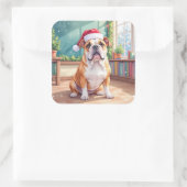 English Bulldog Teacher Classroom Santa Hat Quadratischer Aufkleber (Tasche)