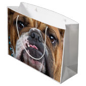 English Bulldog Throw Kissen Große Geschenktüte (Rückseite Schrägansicht)