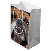 English Bulldog Throw Kissen Mittlere Geschenktüte (Rückseite Schrägansicht)