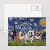 English Bulldog Trio - Starry Night Postkarte (Vorne/Hinten)