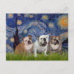 English Bulldog Trio - Starry Night Postkarte