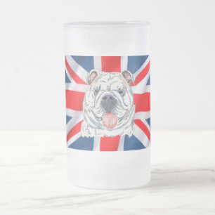 English Bulldog und Union Jack on mattiert stein Mattglas Bierglas