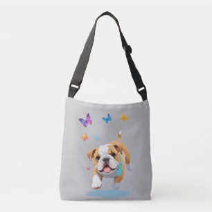 English Bulldog Vector Butterfly Fun Liebe Tragetaschen Mit Langen Trägern